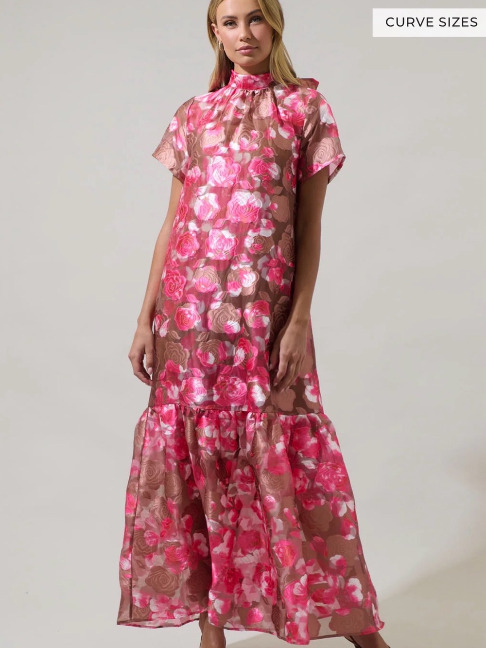 Sugarlips Pink Floral High-Neck Maxi Dress